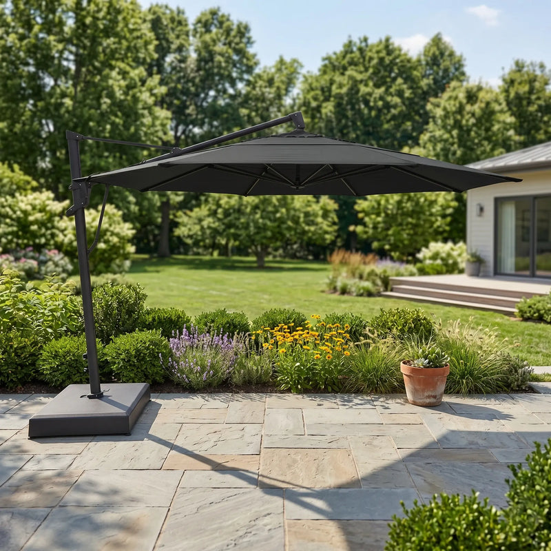 13' Designer Octagon AKZ+ Infinite Tilt Cantilever Umbrella - Black - The Great Escape