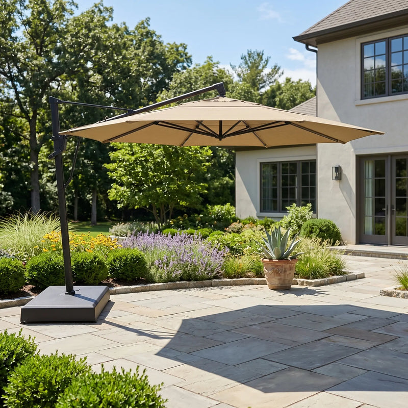 13' Designer Octagon AKZ+ Infinite Tilt Cantilever Umbrella - Cast Ash - The Great Escape