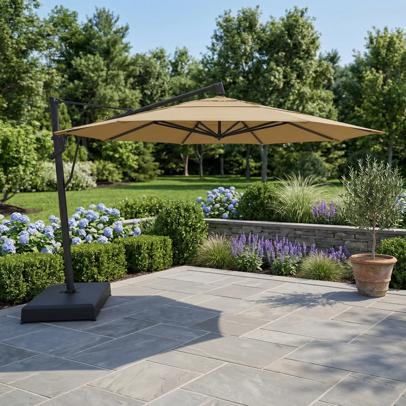 13' Designer Octagon AKZ+ Infinite Tilt Cantilever Umbrella - Heather Beige - The Great Escape