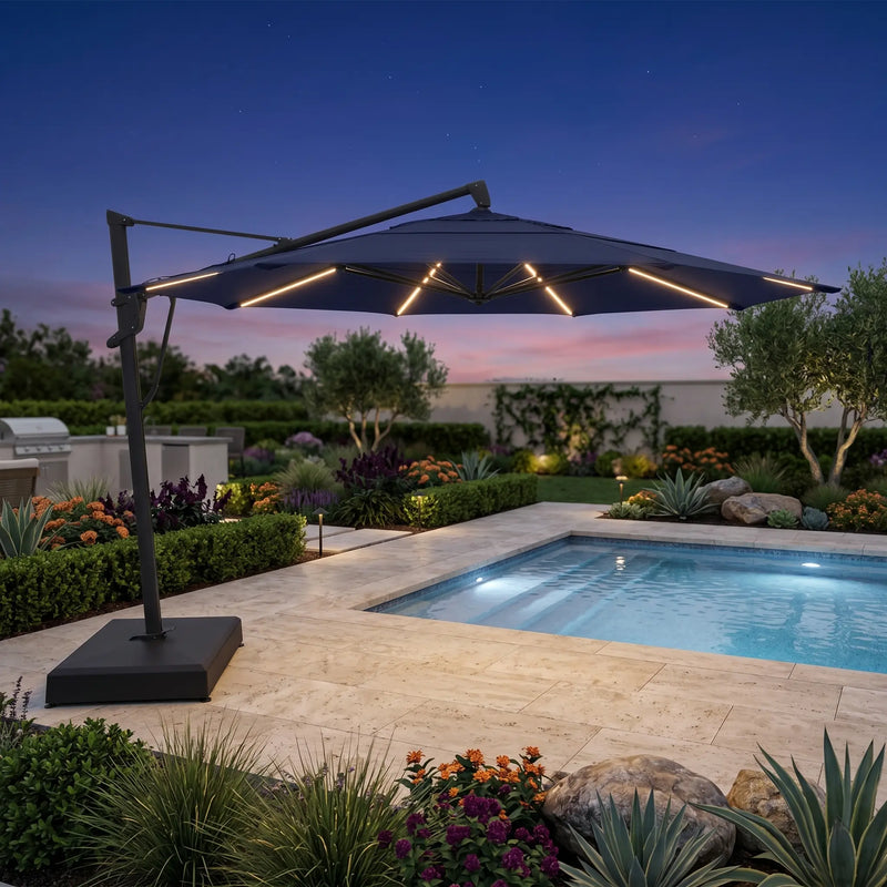13' Designer Octagon AKZ+ Starlux Cantilever Umbrella Indigo - The Great Escape