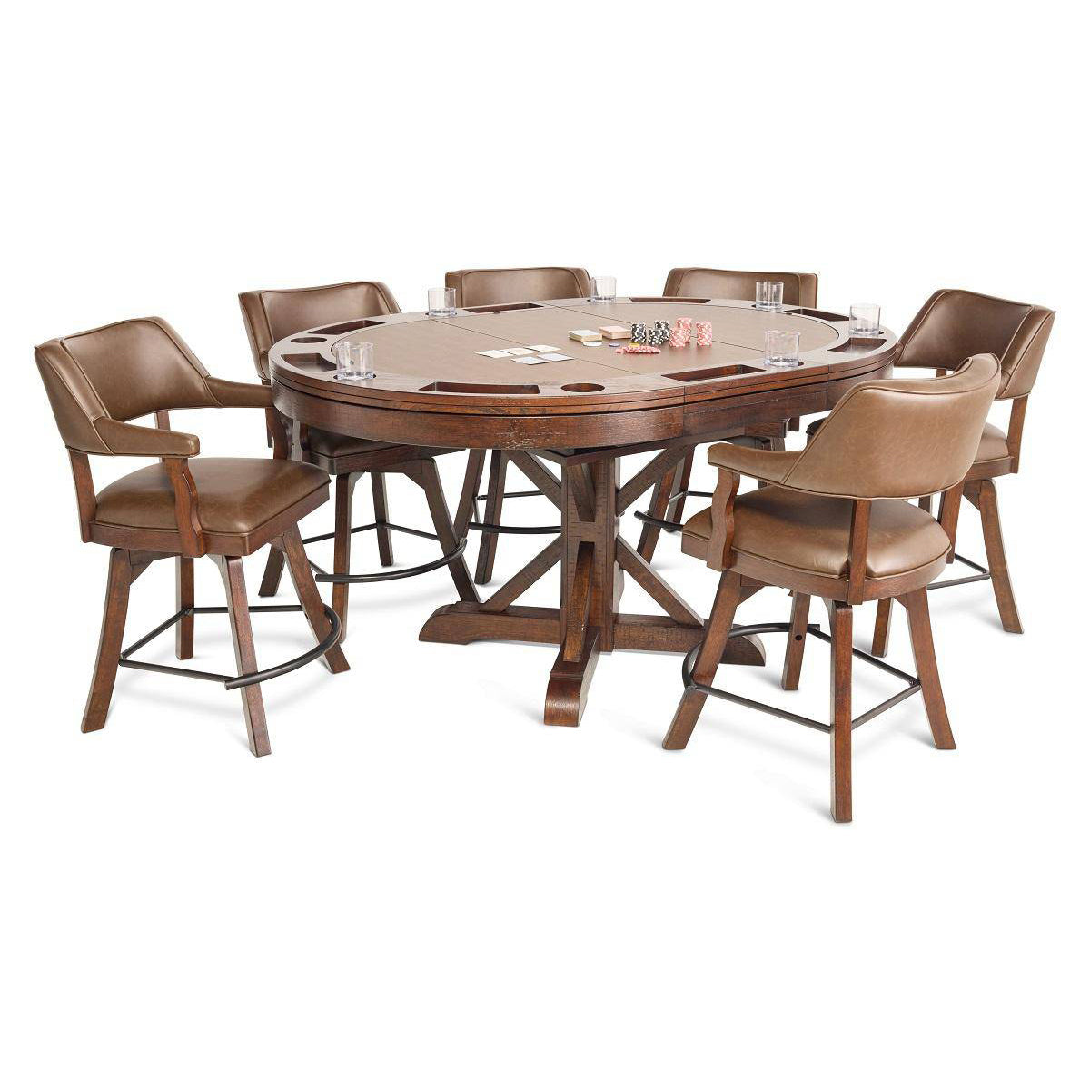 Cumberland 7 Piece Extending Oval Poker Table Set — The Great Escape