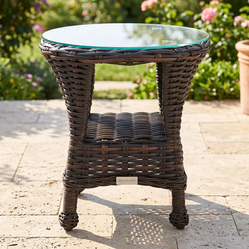 Glenview Roasted Pecan End Table W/Glass - The Great Escape