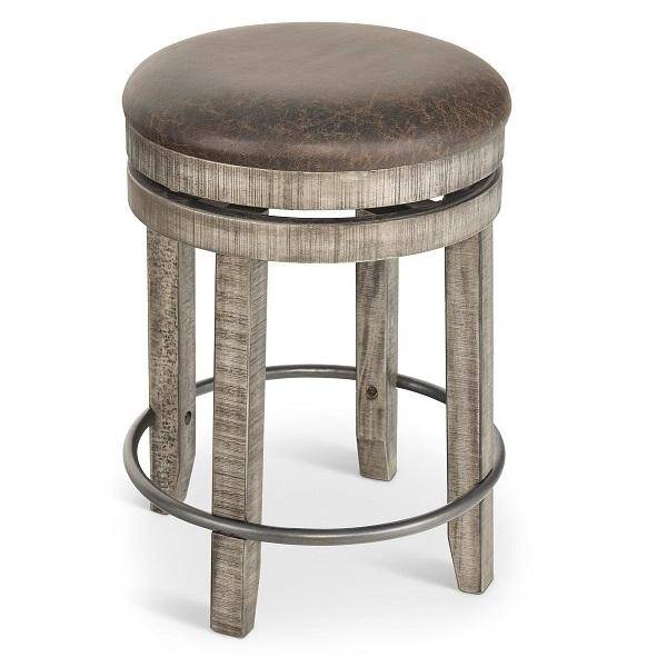 Kingston Backless Swivel Stool - Rustic Grey - The Great Escape