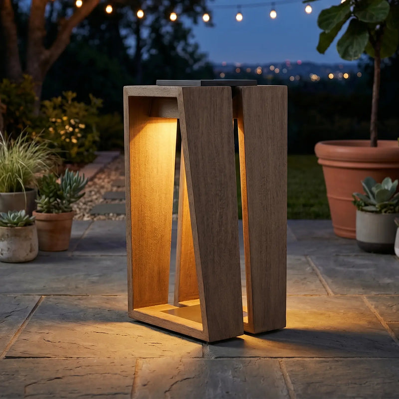 Loft  15" Weathered Teak Solar Lantern - The Great Escape