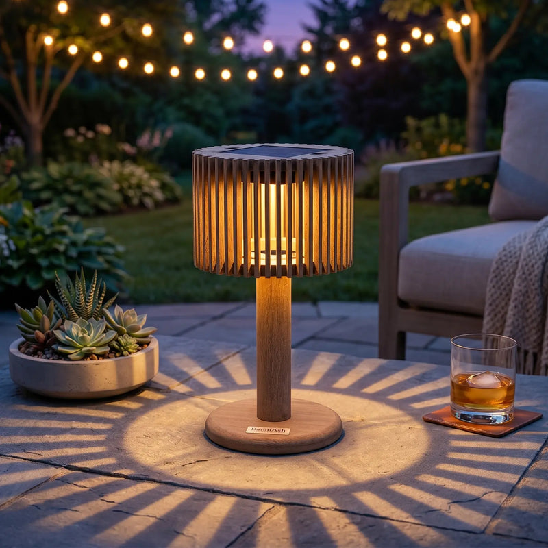 Loft 16" Weathered Teak Solar Lamp - The Great Escape