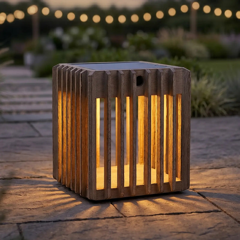 Loft 7" Weathered Teak Solar Lantern - The Great Escape