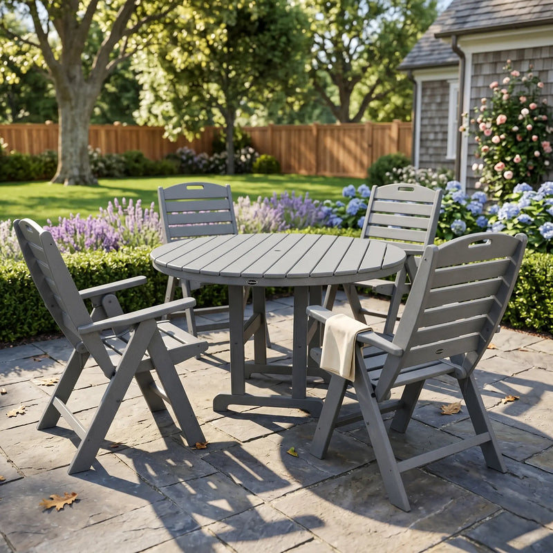 Nautical Folding Highback 5 Piece Farmhouse Dining Set - The Great Escape