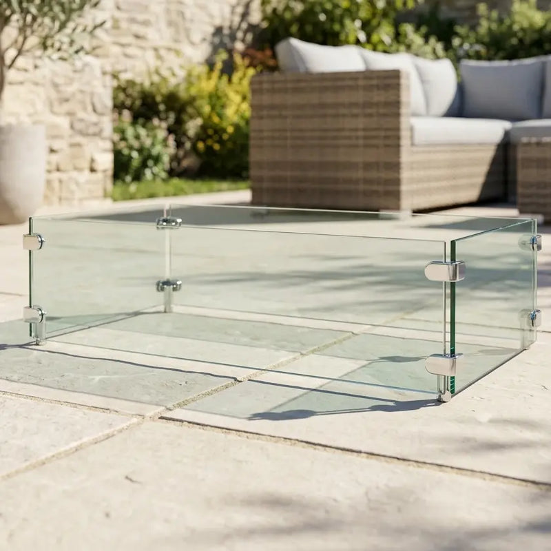 Rectangle Firepit Glass Wind Guard - The Great Escape