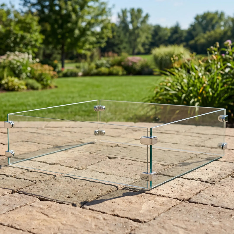 Square Fire Pit Glass Wind Guard - The Great Escape
