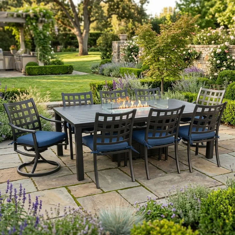 Stratford 9 Piece Dining Firepit Group - The Great Escape