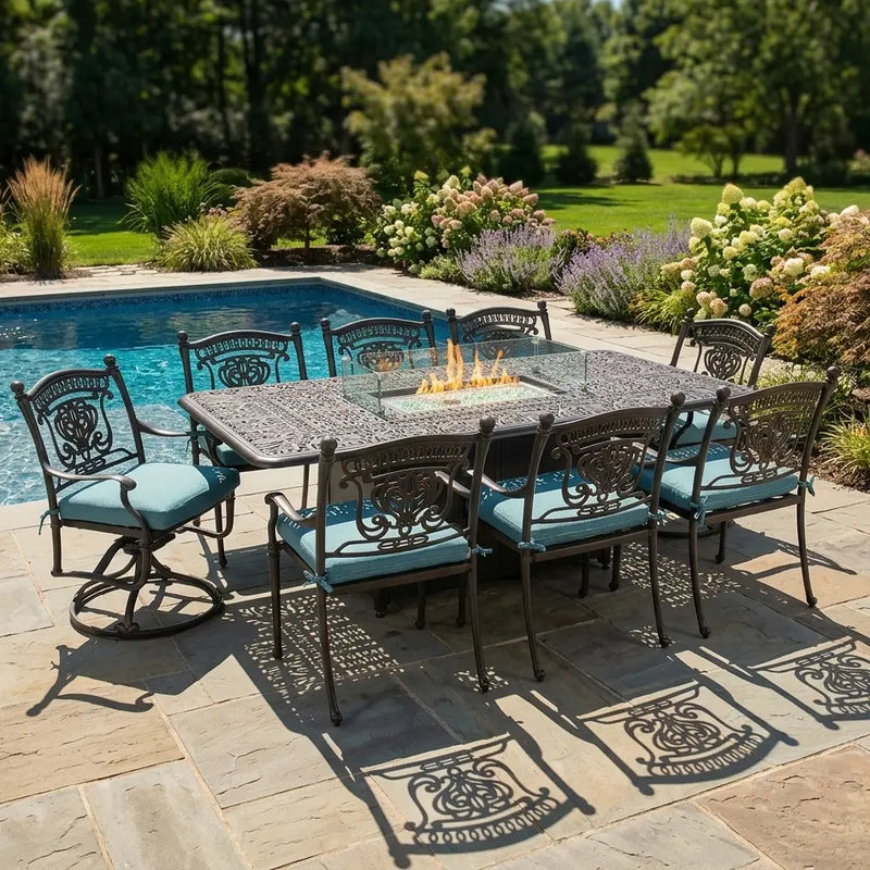 Turin 9 Piece Dining Firepit Group - The Great Escape