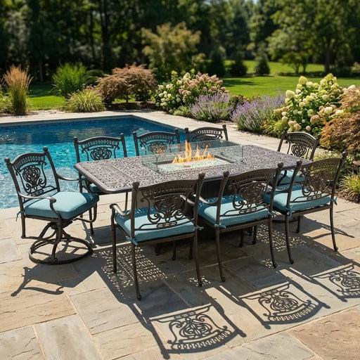 Turin 9 Piece Dining Firepit Group - The Great Escape