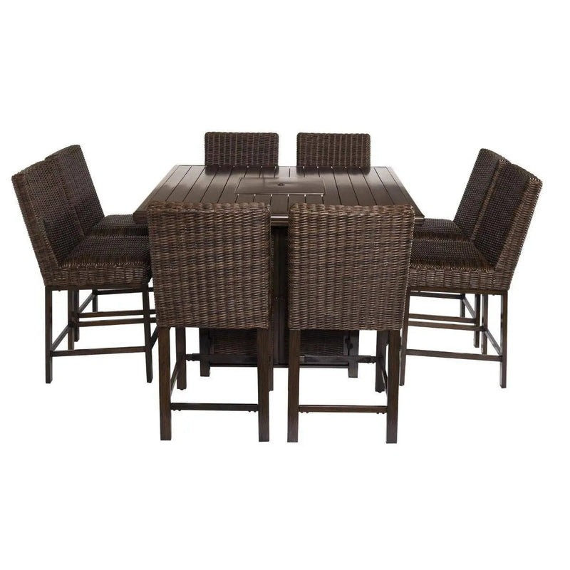 Bayfield 9 Piece Bar Height Fire Table Group - WaterTrendsStore - Coffee Weave - 84916